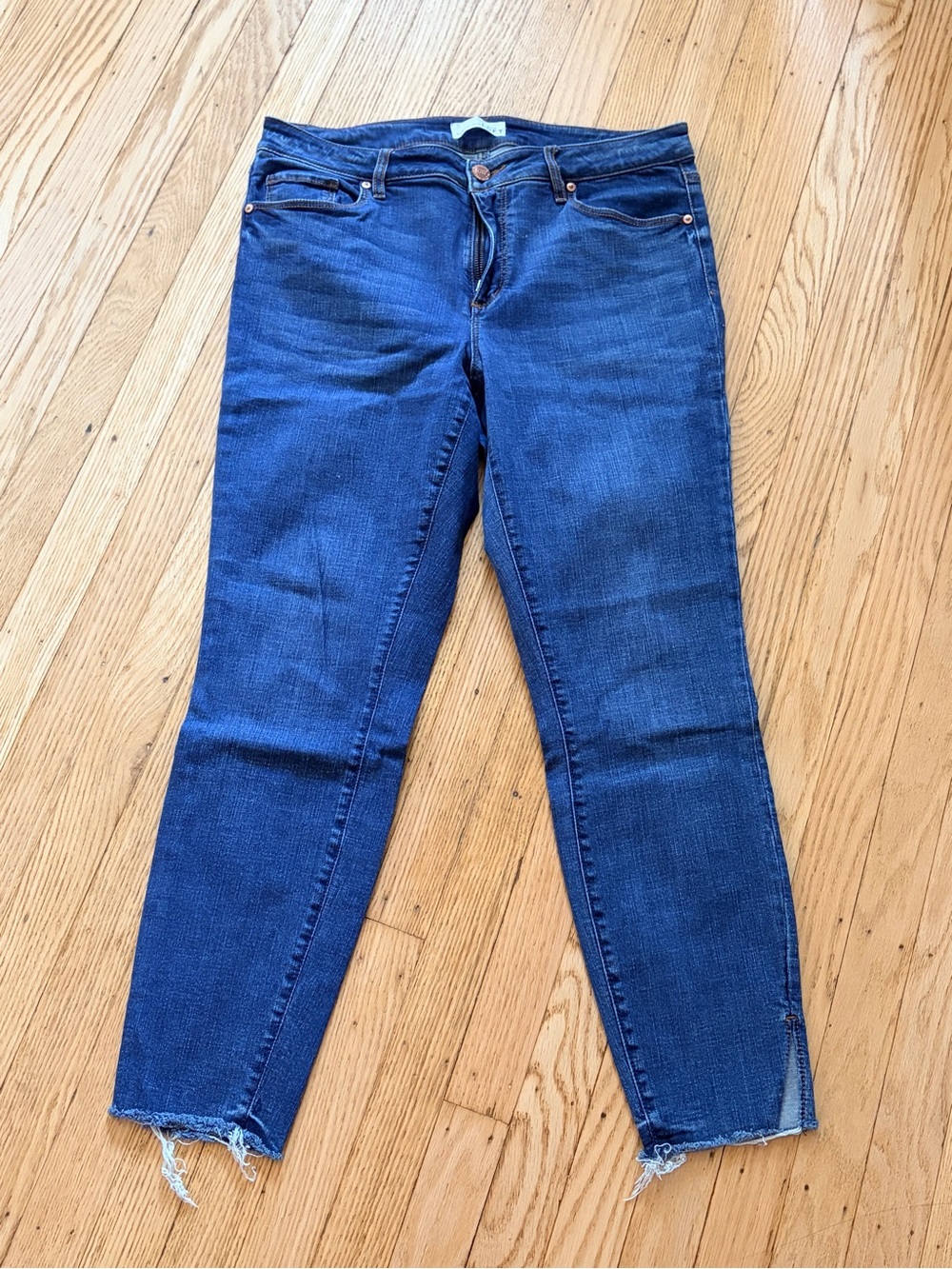 LOFT Dark Blue Curvy Skinny Jeans with Raw Hem